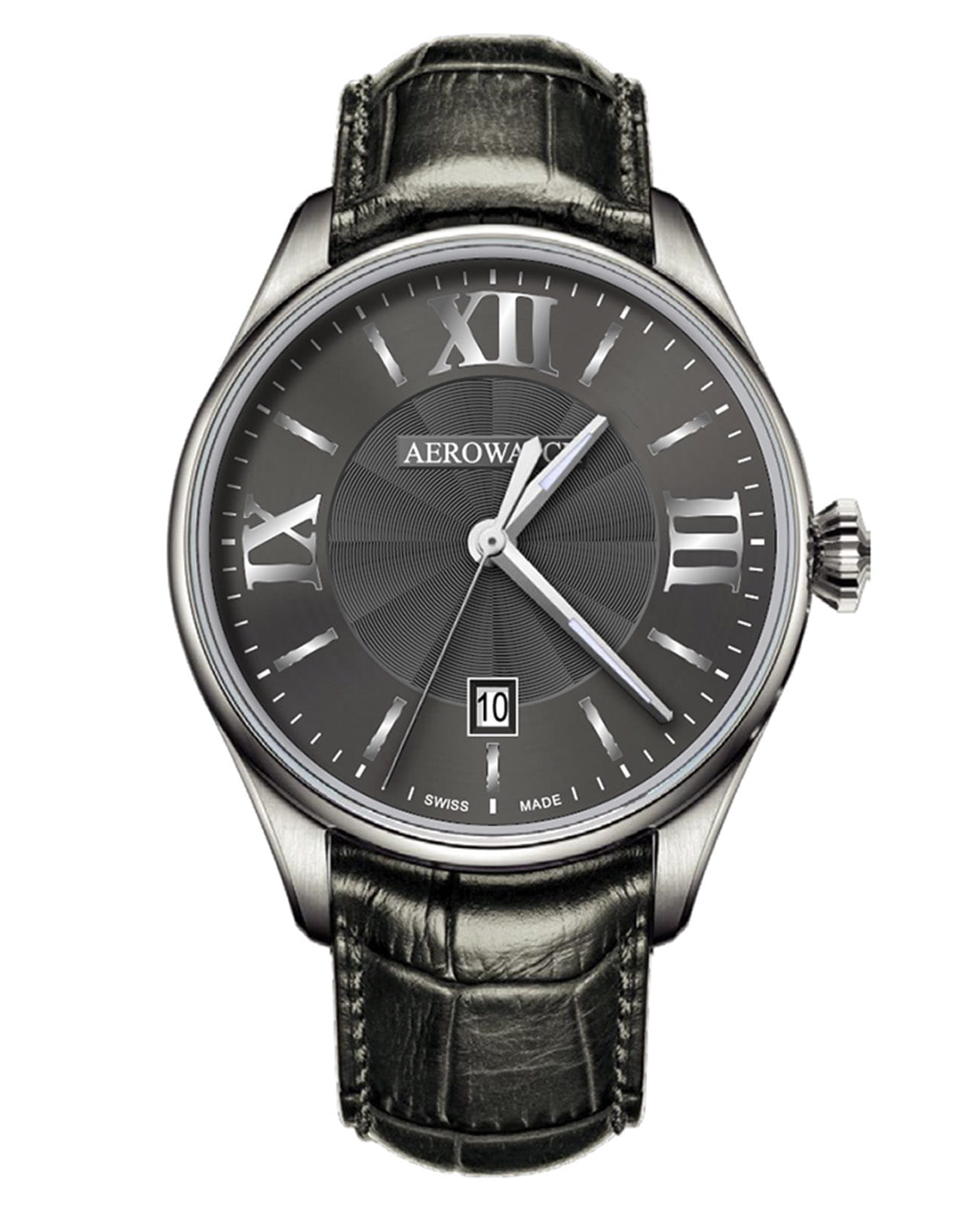 Aerowatch Aerowatch Les Grandes Classiques 42997 AA02  42997 AA02 кварцевые мужские часы черный циферблат, браслет кожаный — вид спереди